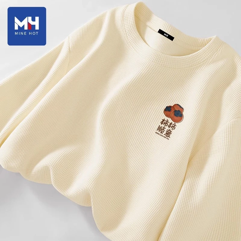 唐狮集团MH新中式T恤男长袖春秋华夫格肌理上衣休闲圆领打底衫潮L