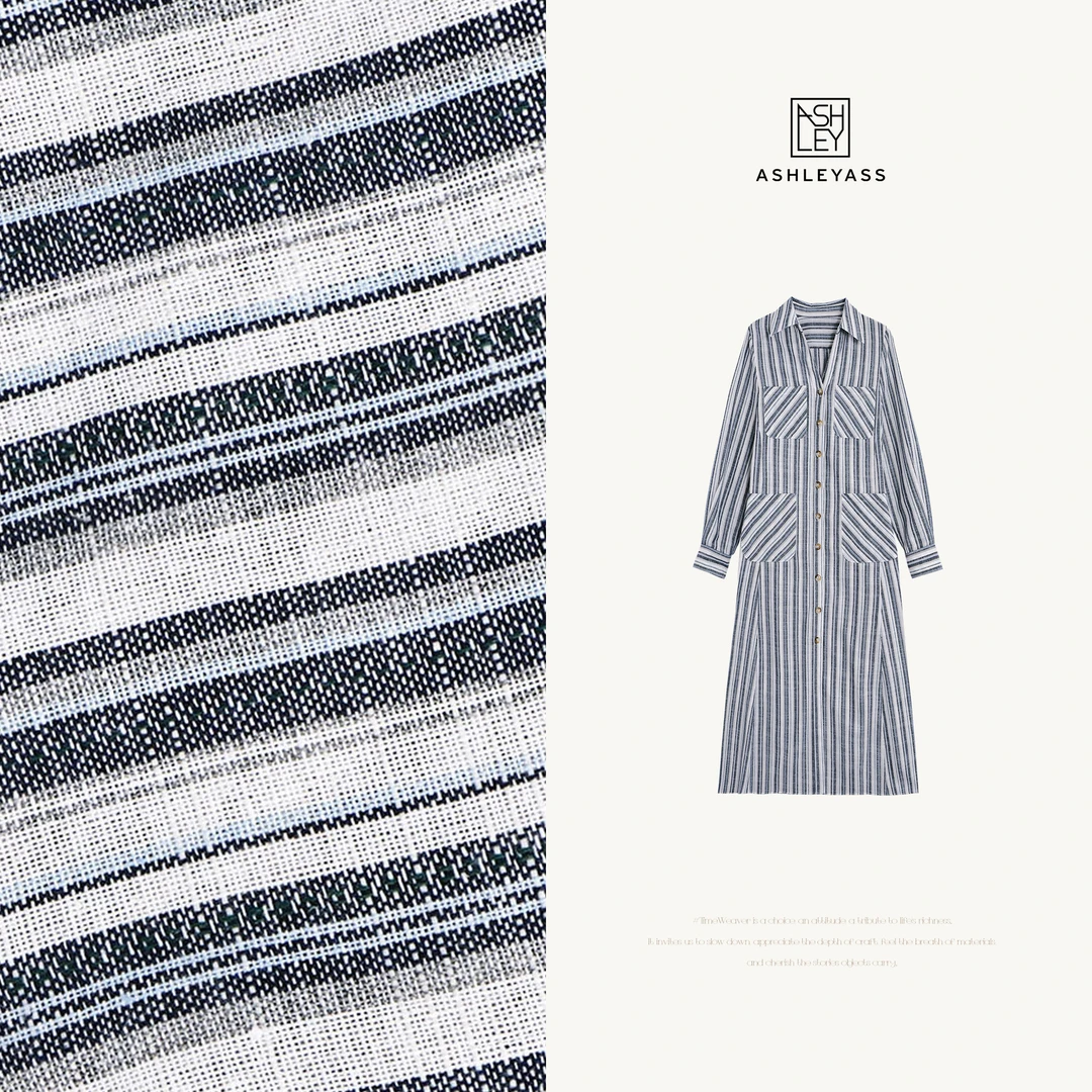 ashleyass“法式休闲”蓝色条纹洋气时尚女装连衣裙LSQ240626Y