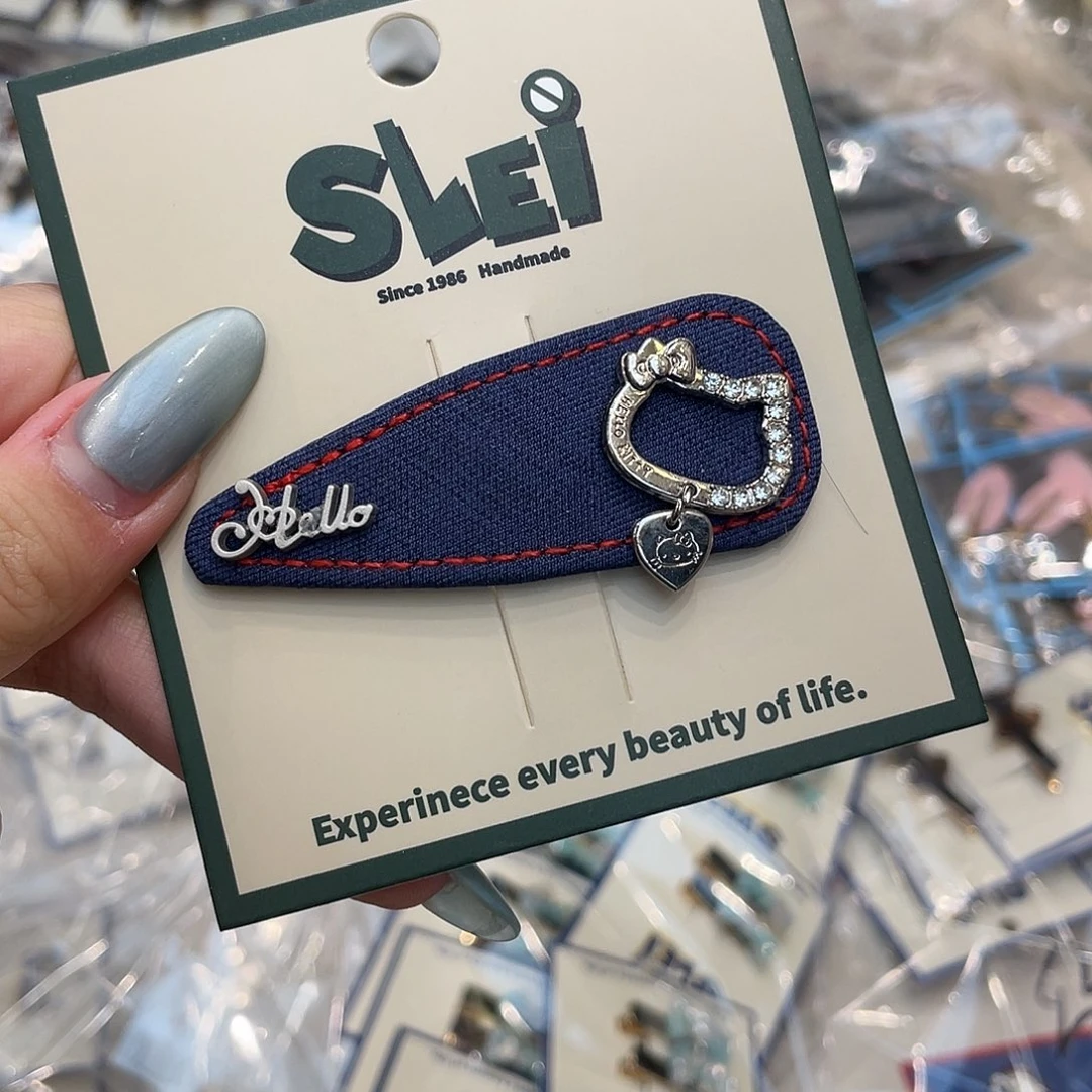 布艺非金属蓝色牛仔Kitty拜拜夹