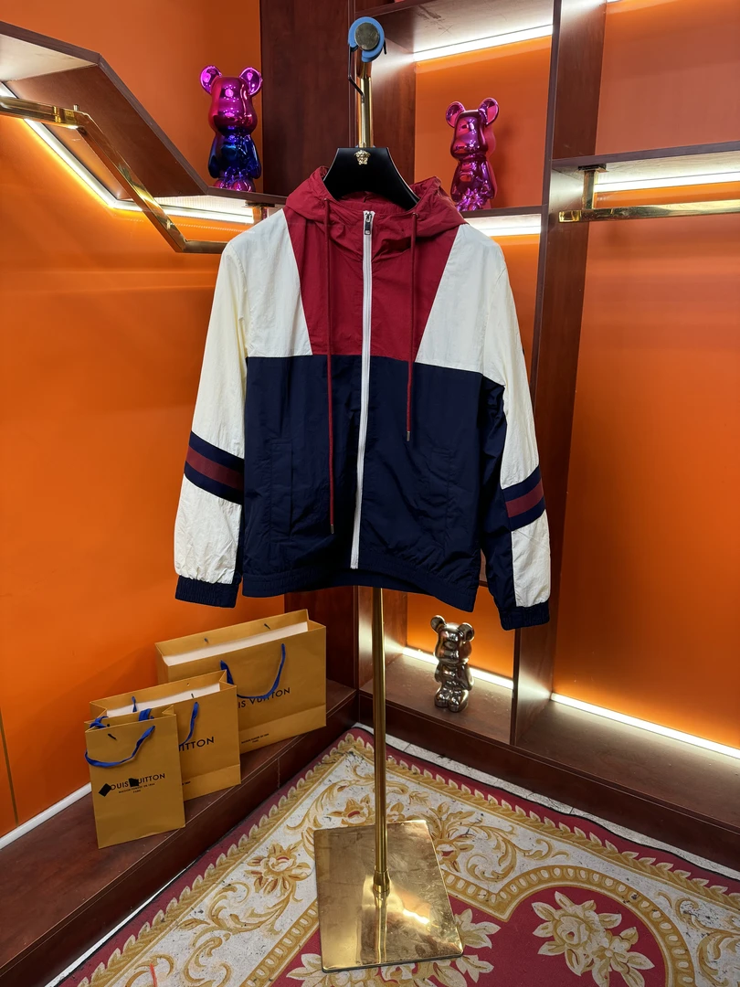 G+25年春季轻奢时尚拼接潮流撞色运动连帽设计师休闲夹克外套