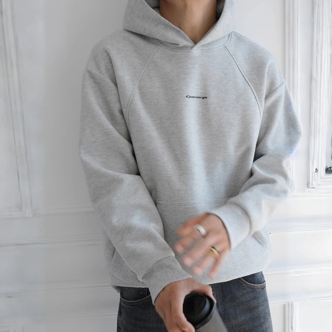 日系复古斜纹肌理拼接重磅连帽卫衣男士秋冬潮流新款印花套头上衣