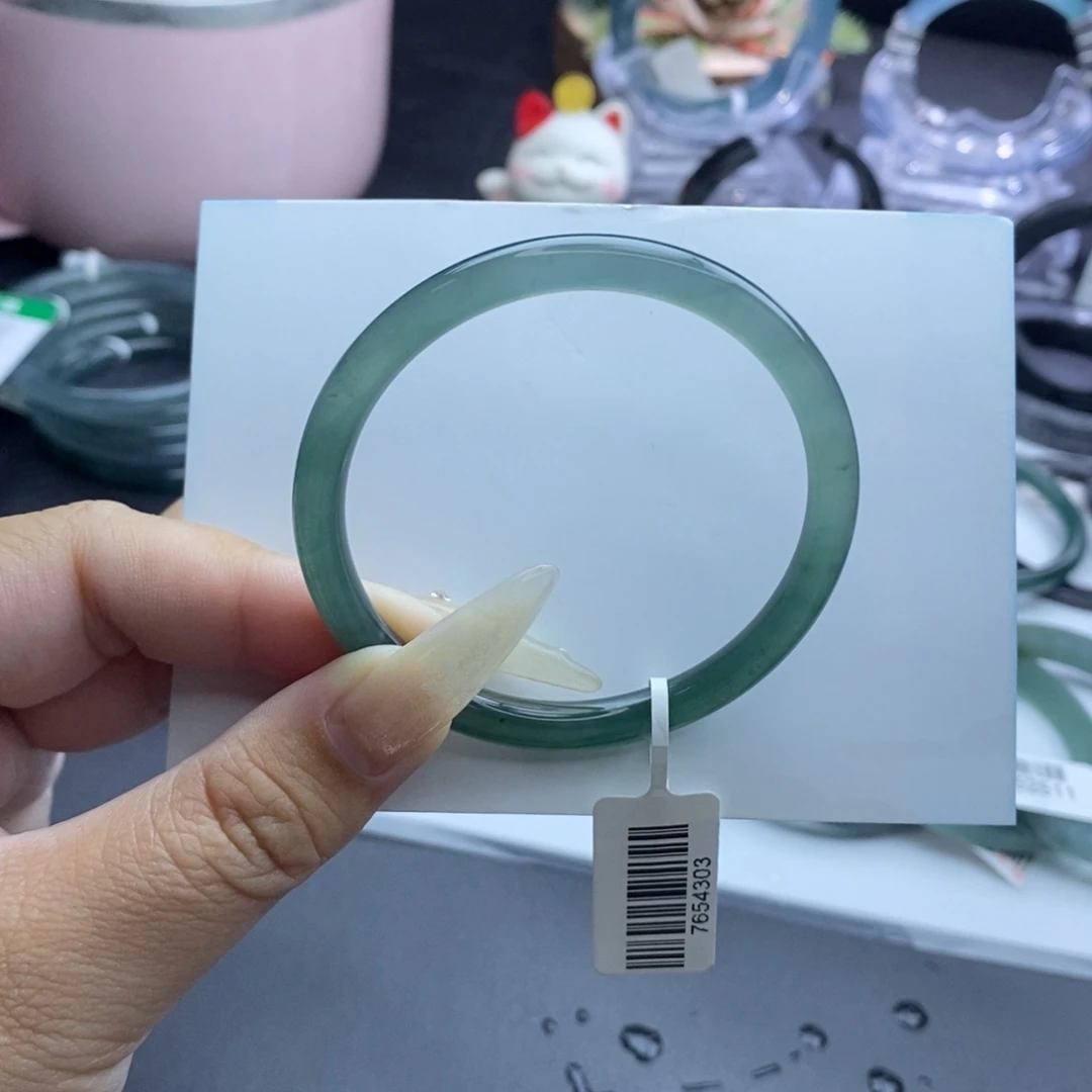 ╰****定制翡翠未镶嵌成品买断冰绿渐变54圆条