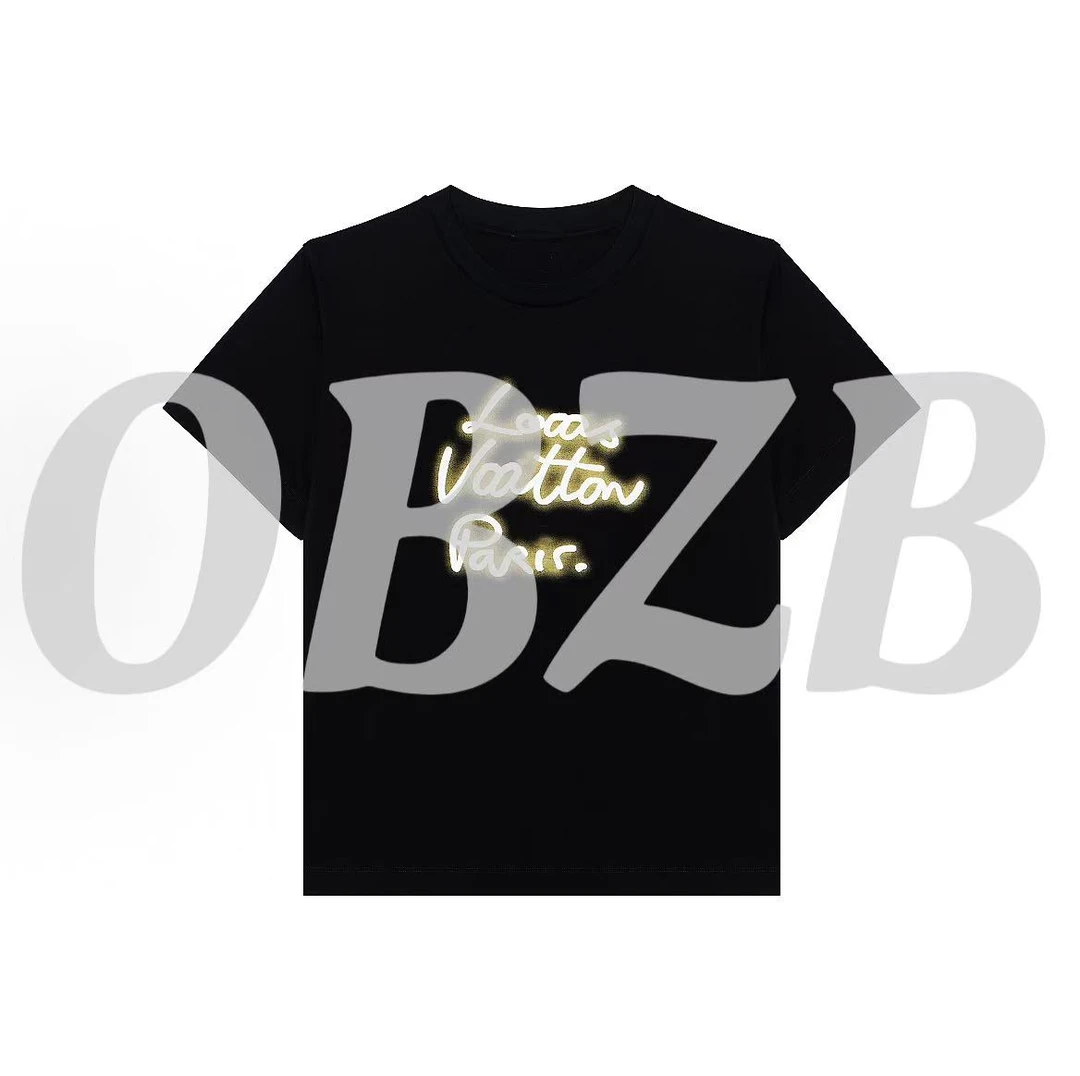 OBZB【L男女同款短袖】 渐变字母标宽松识圆领短袖T恤黑色1049