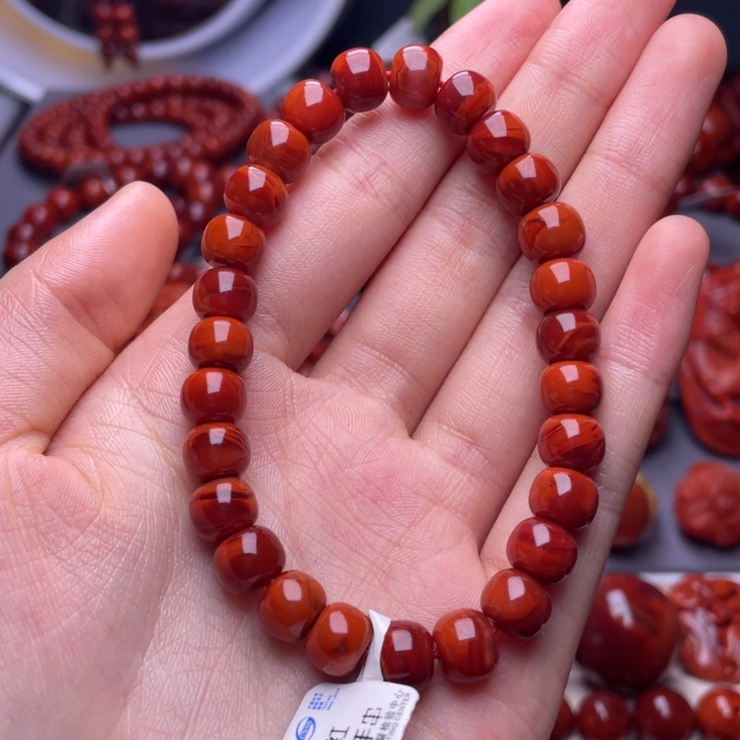 南红玛瑙其他未镶嵌8➕瓦西玫红火焰老型手串