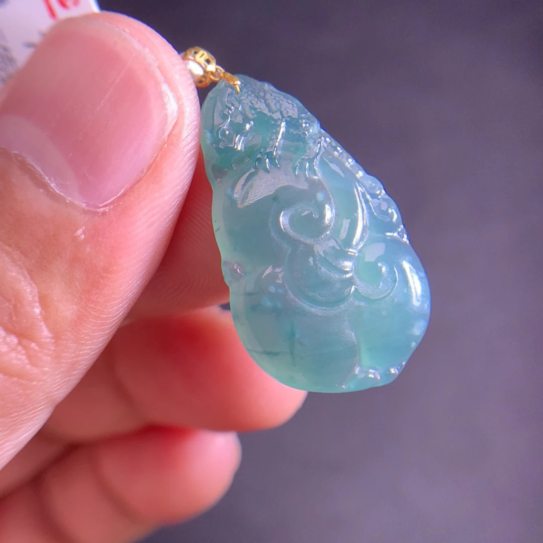 翡翠18K金镶嵌吊坠(不含链)天然A货翡翠