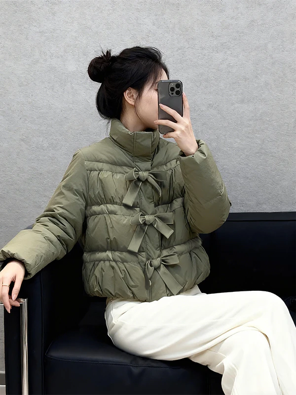 2025年新款巨好看的气质洋气绿色时尚夹棉棉服外套女款冬季小棉袄