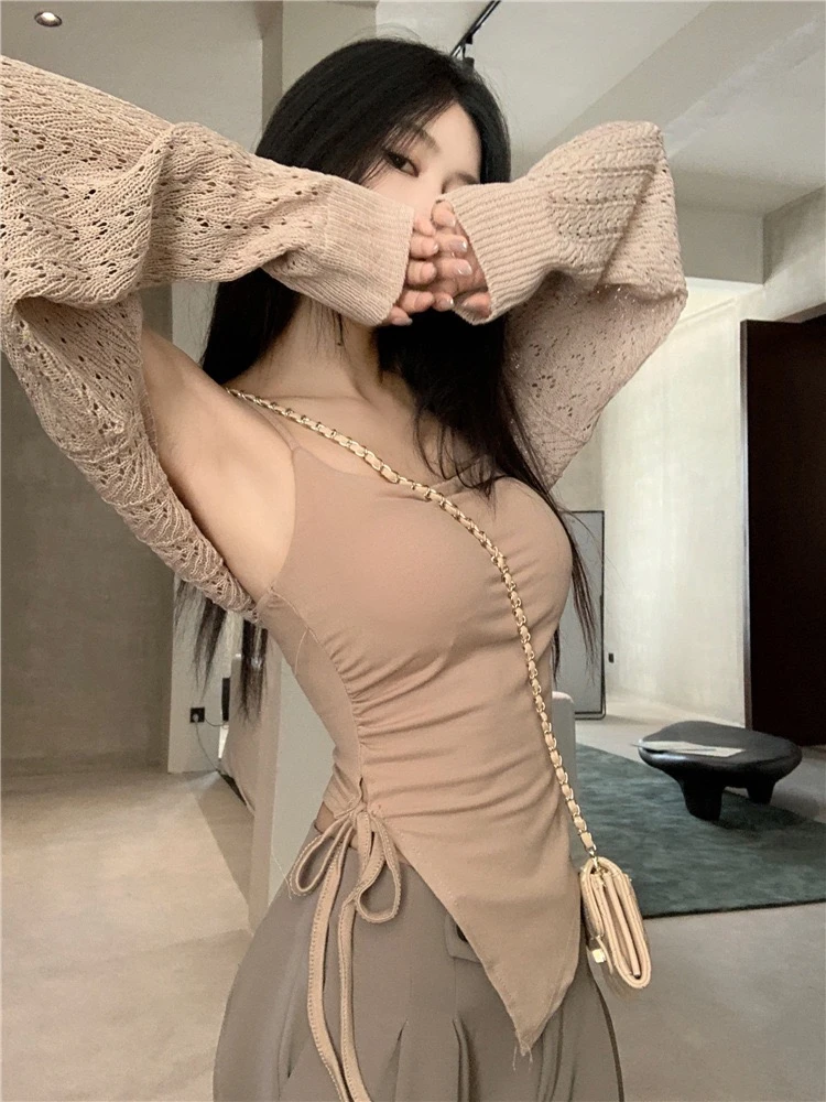 纯欲辣妹不规则系带开叉夏季新款设计感内搭外穿吊带背心上衣女