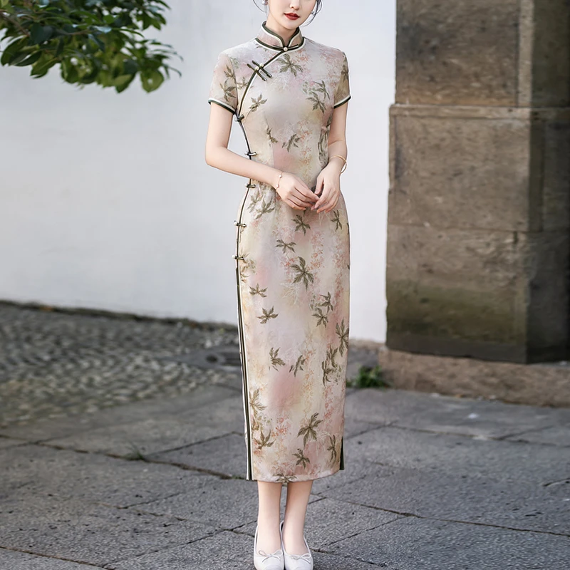 新中式旗袍2025新款夏装高端复古素雅国风老上海改良日常可穿长裙