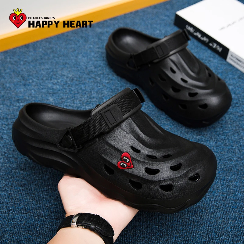 查尔斯桃心洞洞鞋百搭沙滩休闲夏季软底透气情侣同款厚底拖鞋094