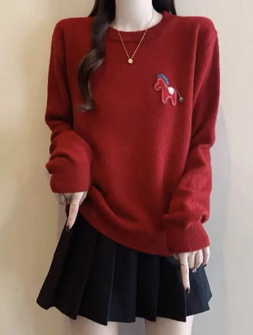 【鑫绒毛衣】女衫长袖秋冬红色F084