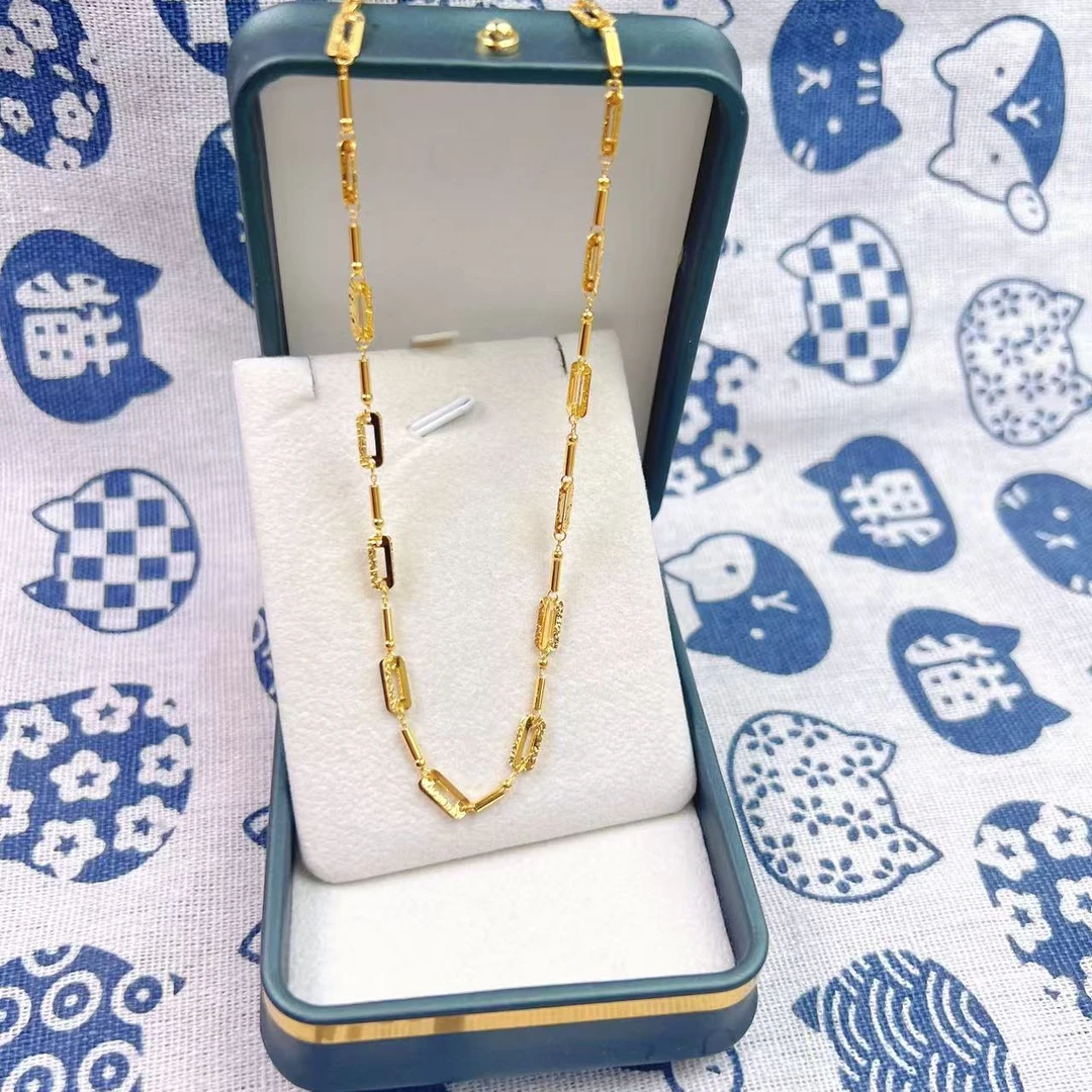 金御缘0工费足金999.9碎冰冰方形素链项链时尚百搭简约经典素款