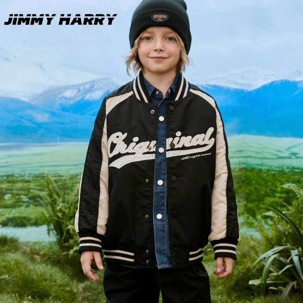 吉米妈【重塑经典】男童休闲宽松棒球羽绒服中大童运动外套DY2423