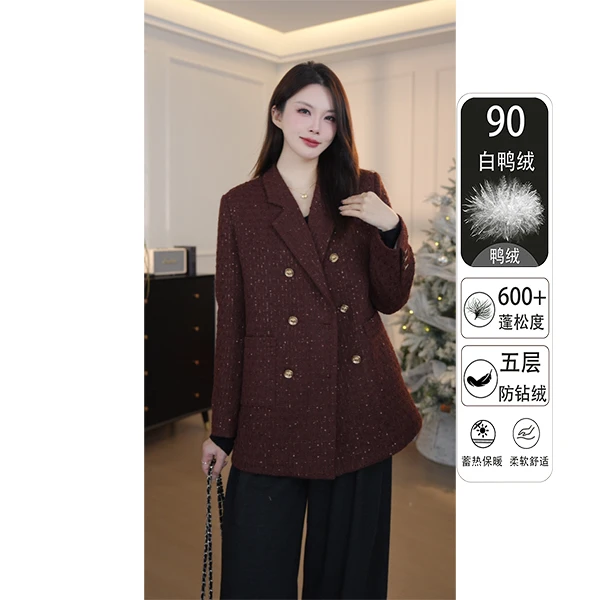 【张不晚专属】2025年新款冬季设计感百搭羽绒服西装外套女上衣