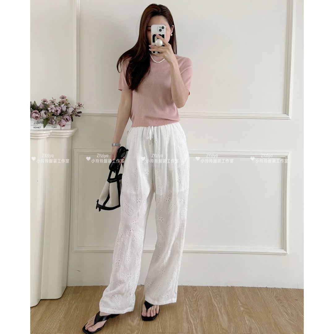 浪漫工艺钩花刺绣小阔腿3501