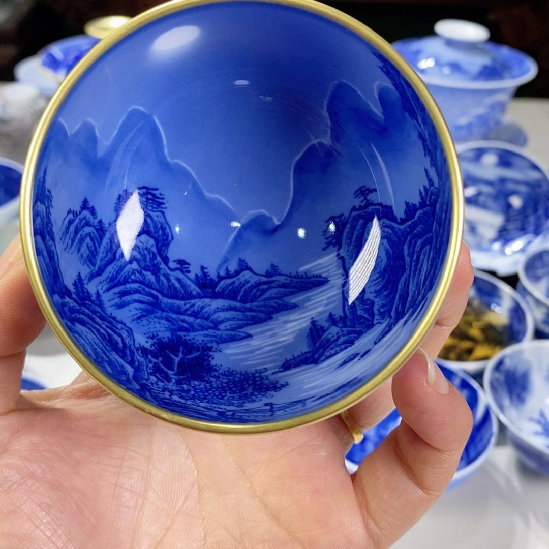 瓷片青花山水主人杯杯