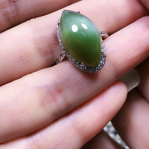 和田玉银S925镶嵌戒指