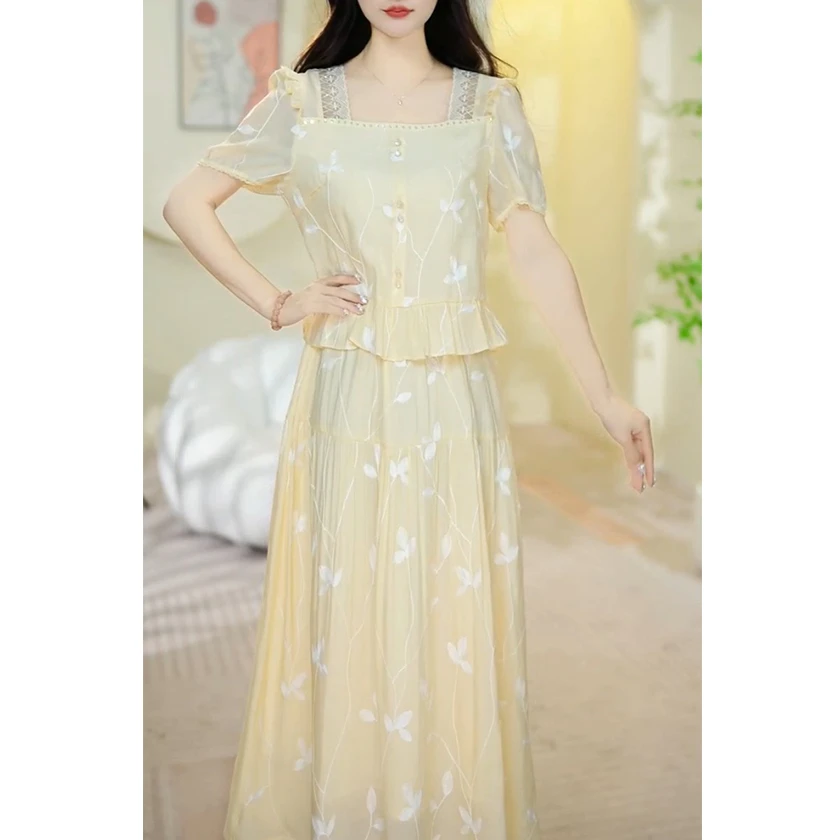 L5373 时尚假两件连衣裙女装减龄显瘦中长裙2025年夏洋气连衣裙女