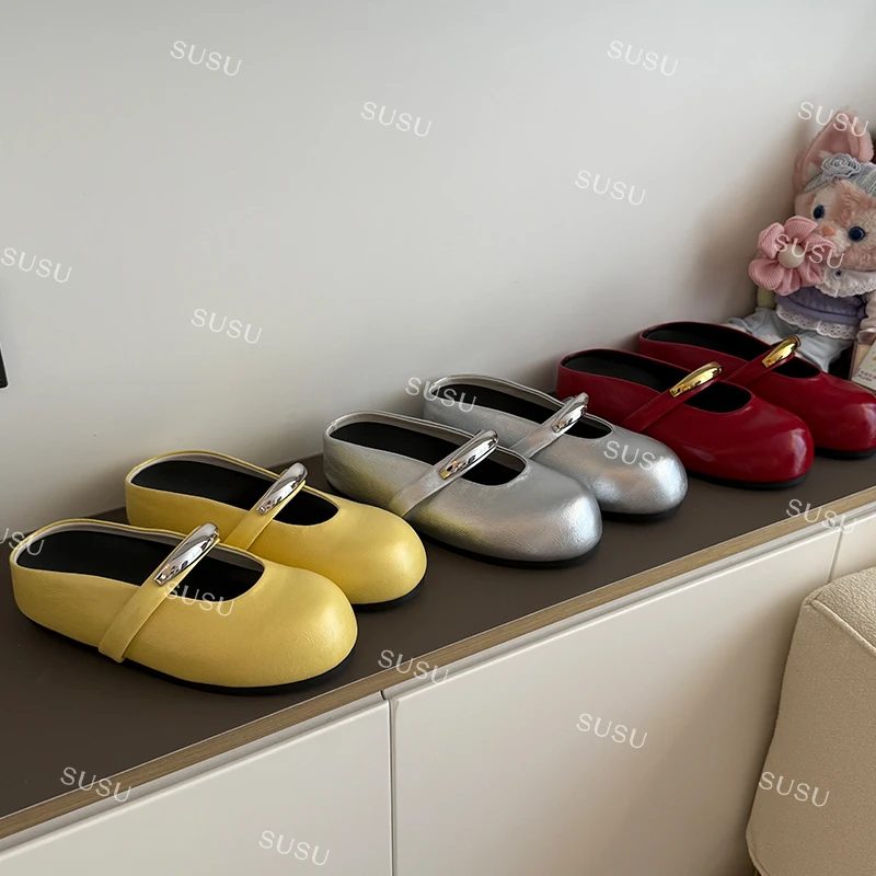 【蛋壳拖】红色玛丽珍单鞋半拖春季浅口平底鞋