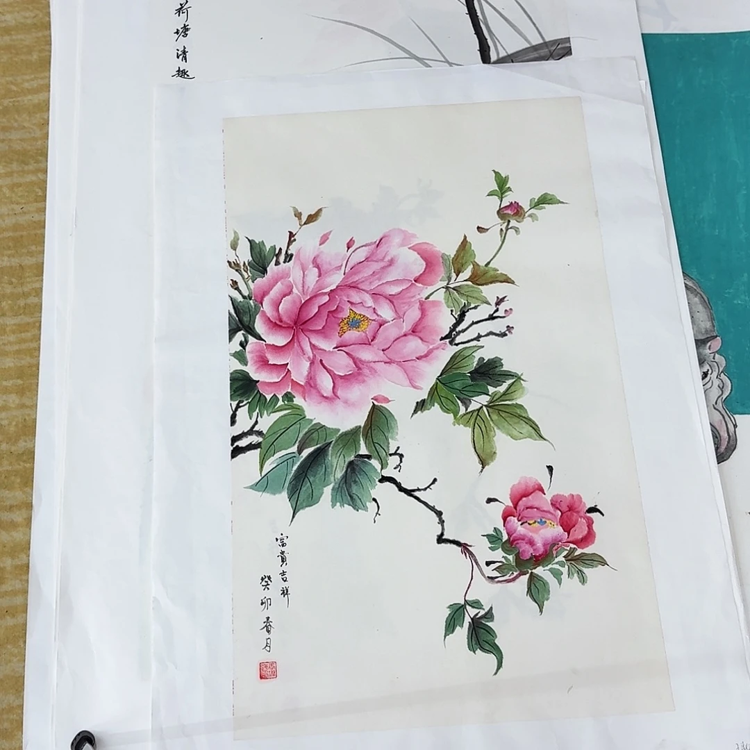 国画四尺三开手绘作品