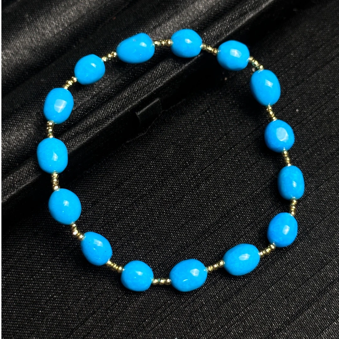 【米迦珠宝】暴力蓝美国松18K金镶嵌随型手串绿松石