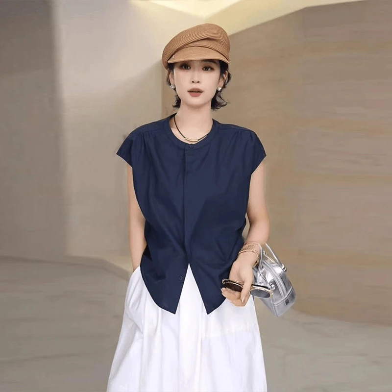 气质飞飞袖衬衫2025新款女夏季宽松抽绳单排扣衬衣高级感休闲上衣