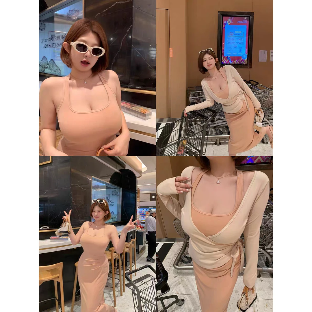 过渡早春【背心裙+绑带神T!!·“养乐多套装”】裙子外套套装