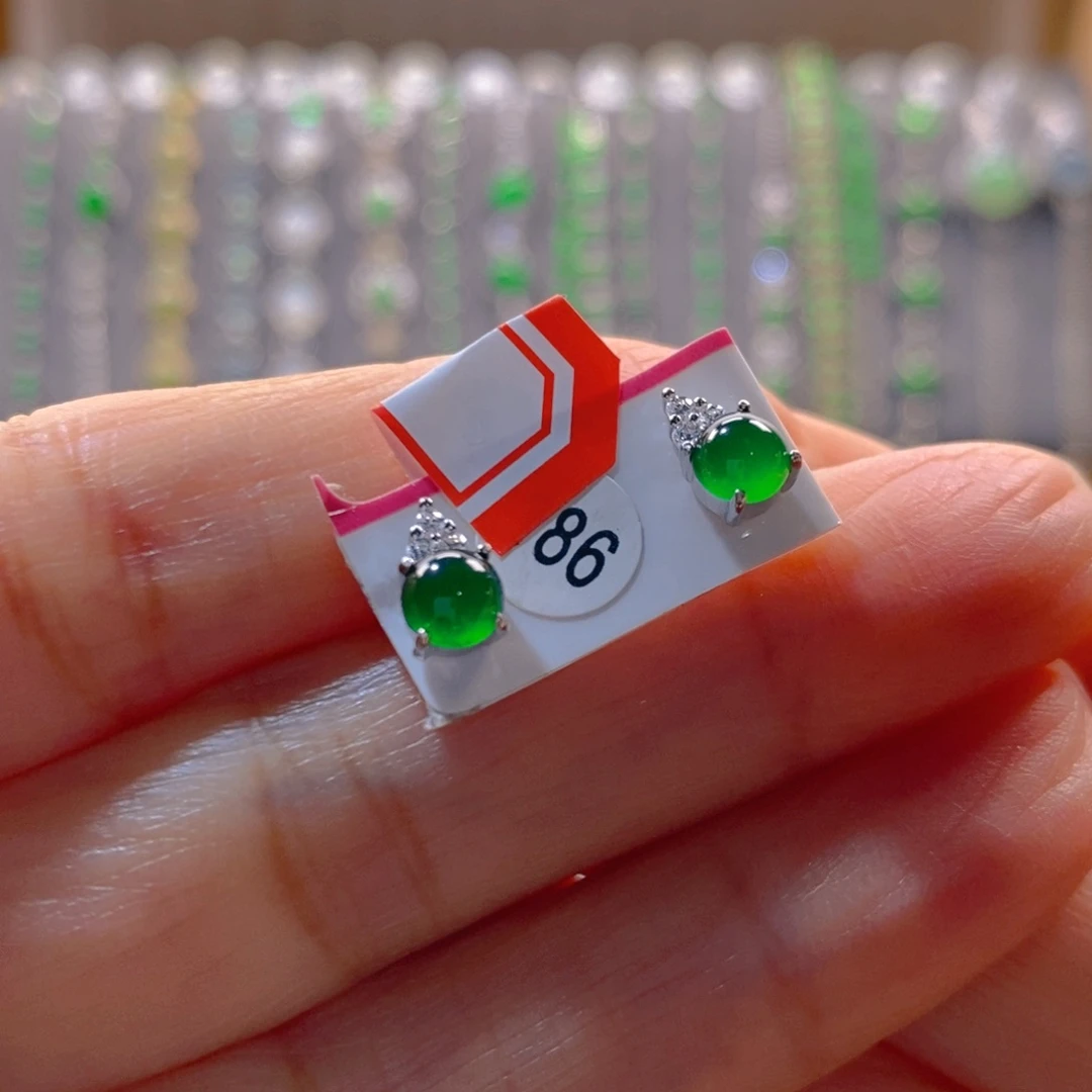 颈饰银S925镶嵌翡翠翡翠耳钉