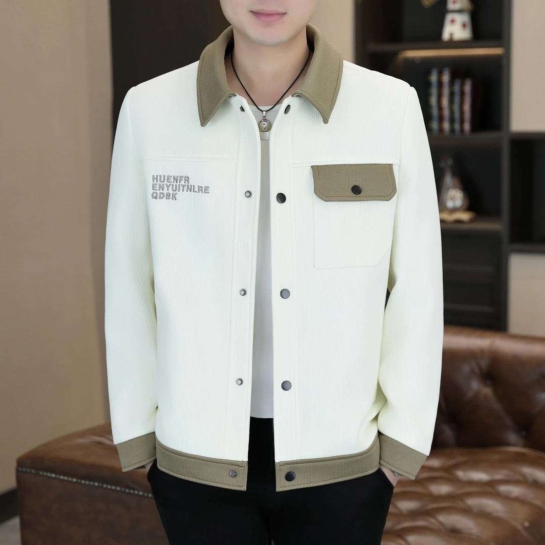 秋季字母男翻领立体绣花男士夹克时尚潮流男装春季春秋百搭修身