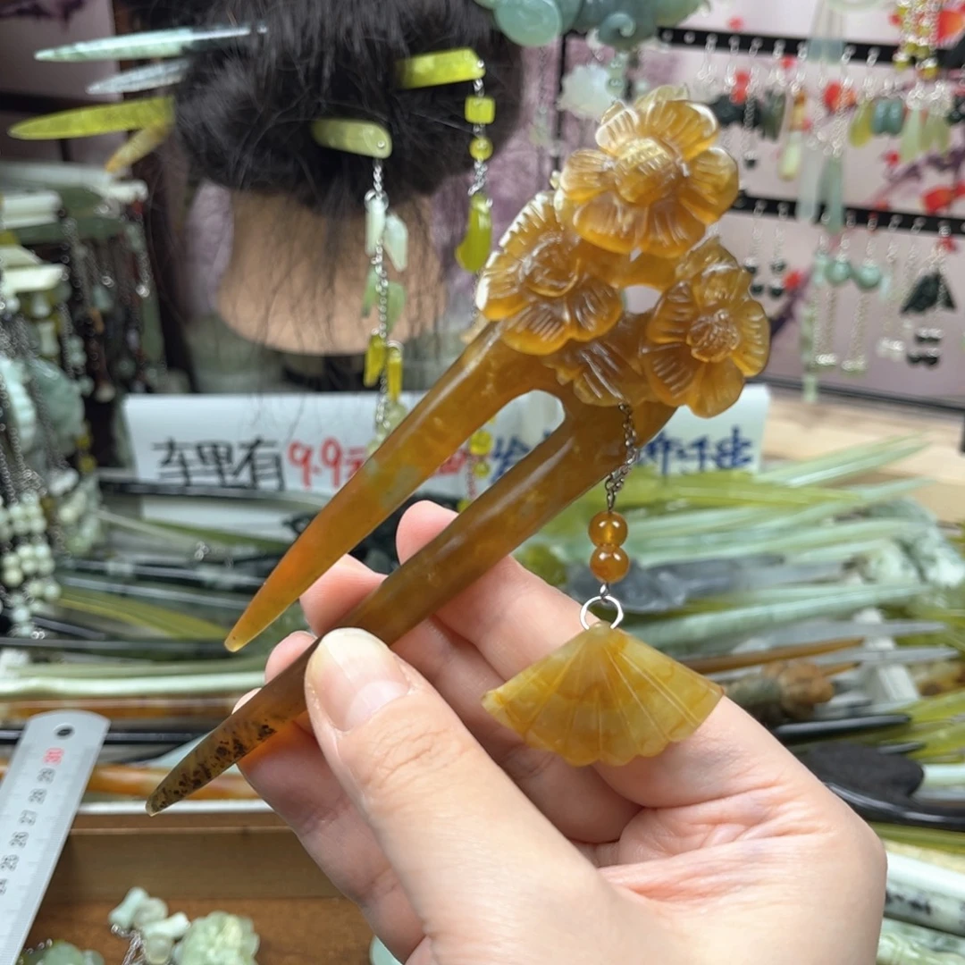 岫玉未镶嵌发饰长度15厘米左右的