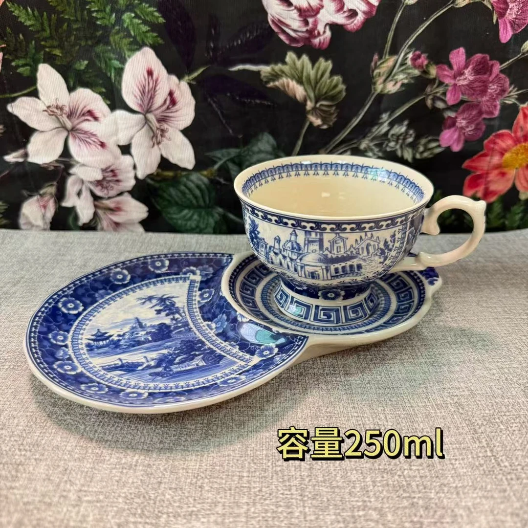 欧洲名画cz高级亭台楼阁咖啡杯家用手工大号陶瓷复古欧式茶具轻奢