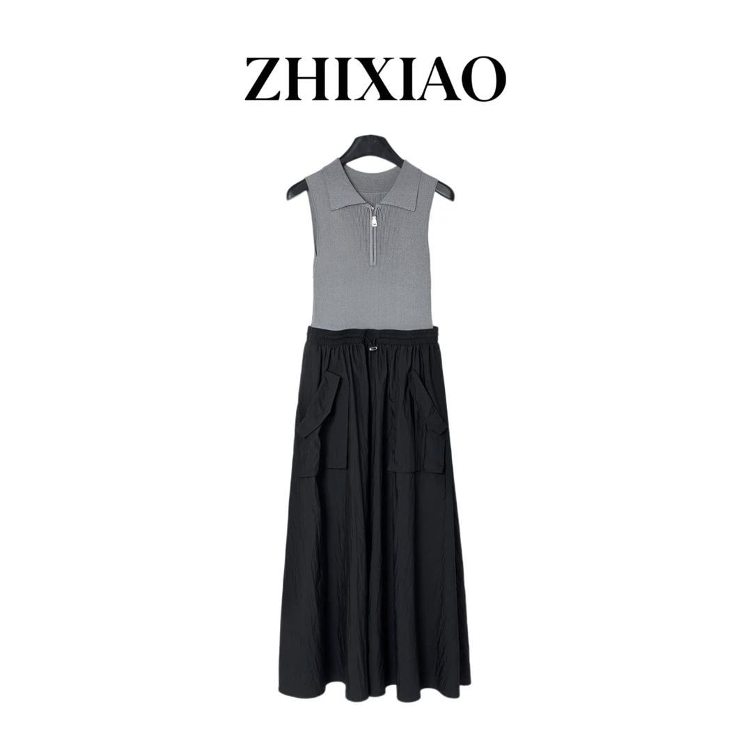【ZHIXIAO】夏季新款：无袖拼色连衣裙8937