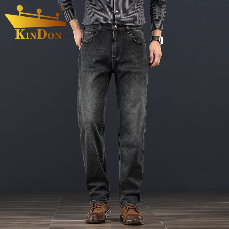 金盾男士牛仔裤男宽松直筒春秋季厚款高腰深裆爸爸男装春季长裤子