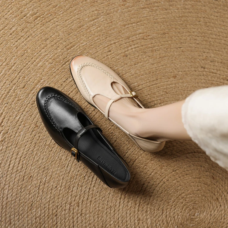 3.5cm 英伦风复古百搭粗跟玛丽珍鞋春季简约舒适软底时尚浅口单鞋