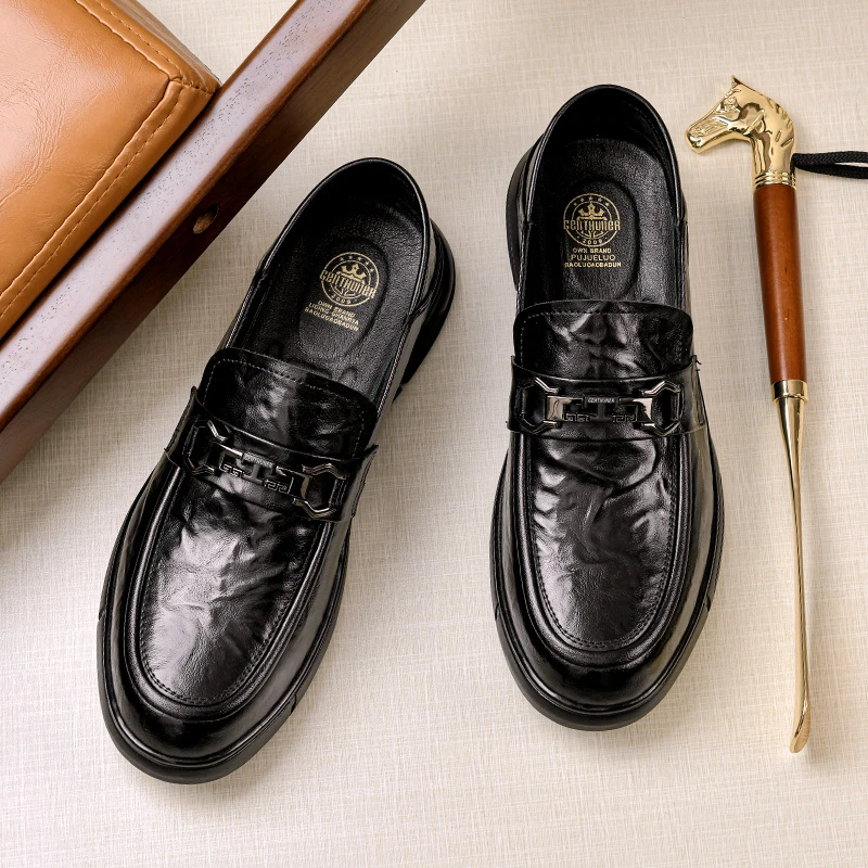 1726男士皮鞋新款休闲男鞋上班通勤一脚蹬懒人软底套脚百搭时尚鞋
