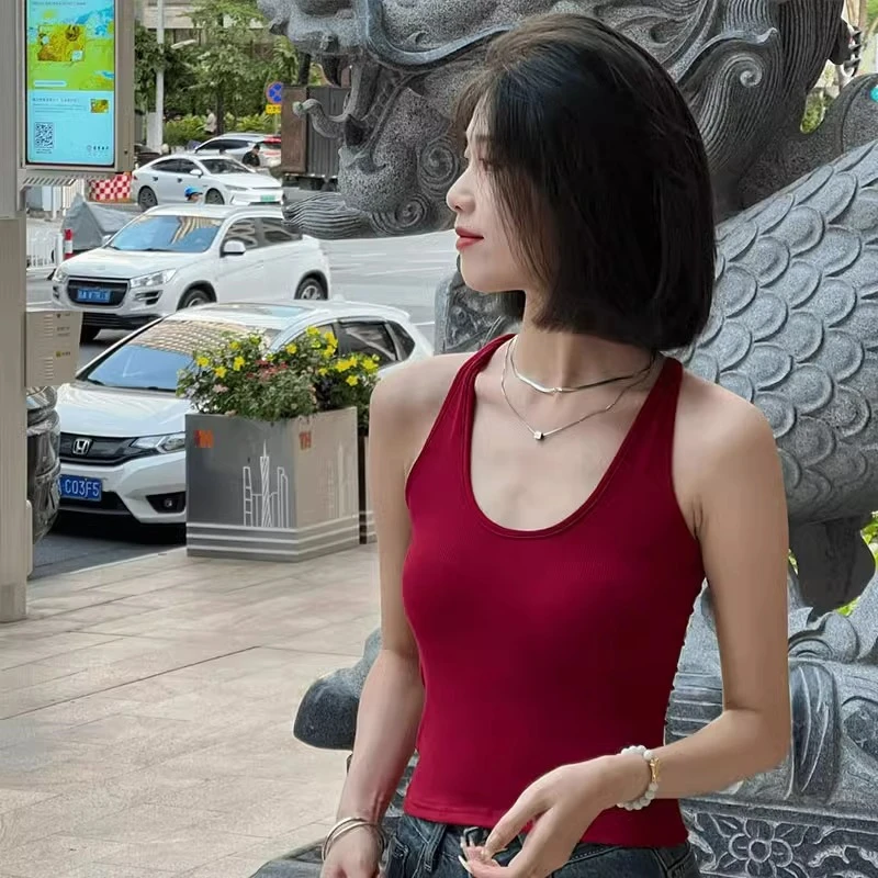 黑色挂脖工字吊带背心女夏外穿2025新款修身显瘦内搭无袖打底上衣