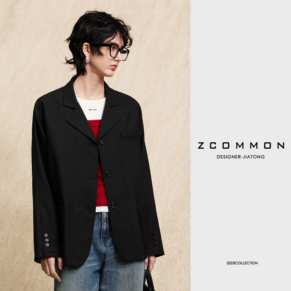 Z common【黑标系列】松弛感老钱风复古设计款戗驳领西装 2506132