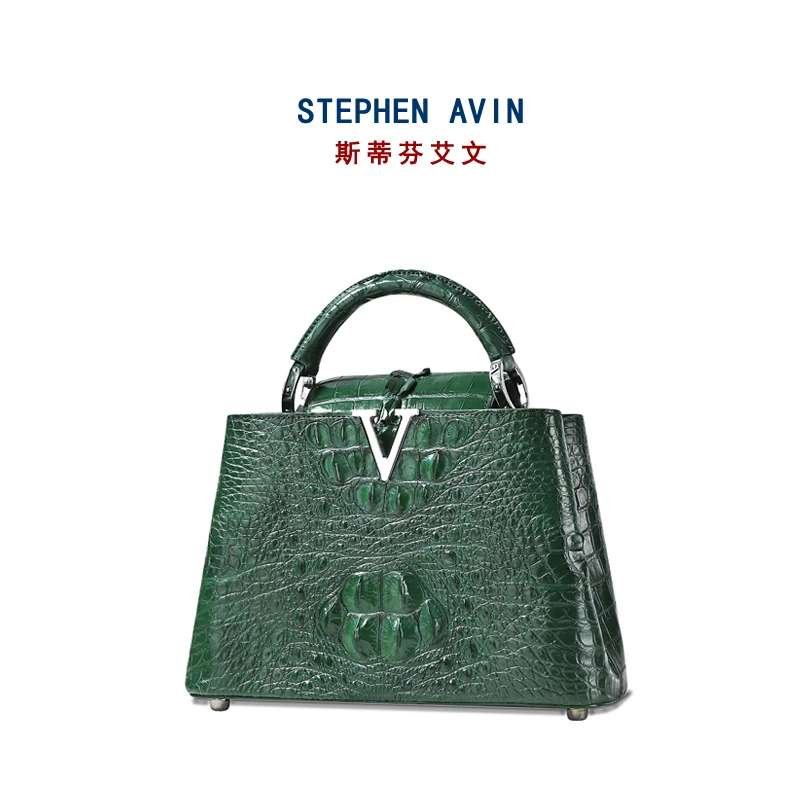 进口鳄鱼皮小方包带字母V女包欧美时尚潮流手提女包奢侈品送礼