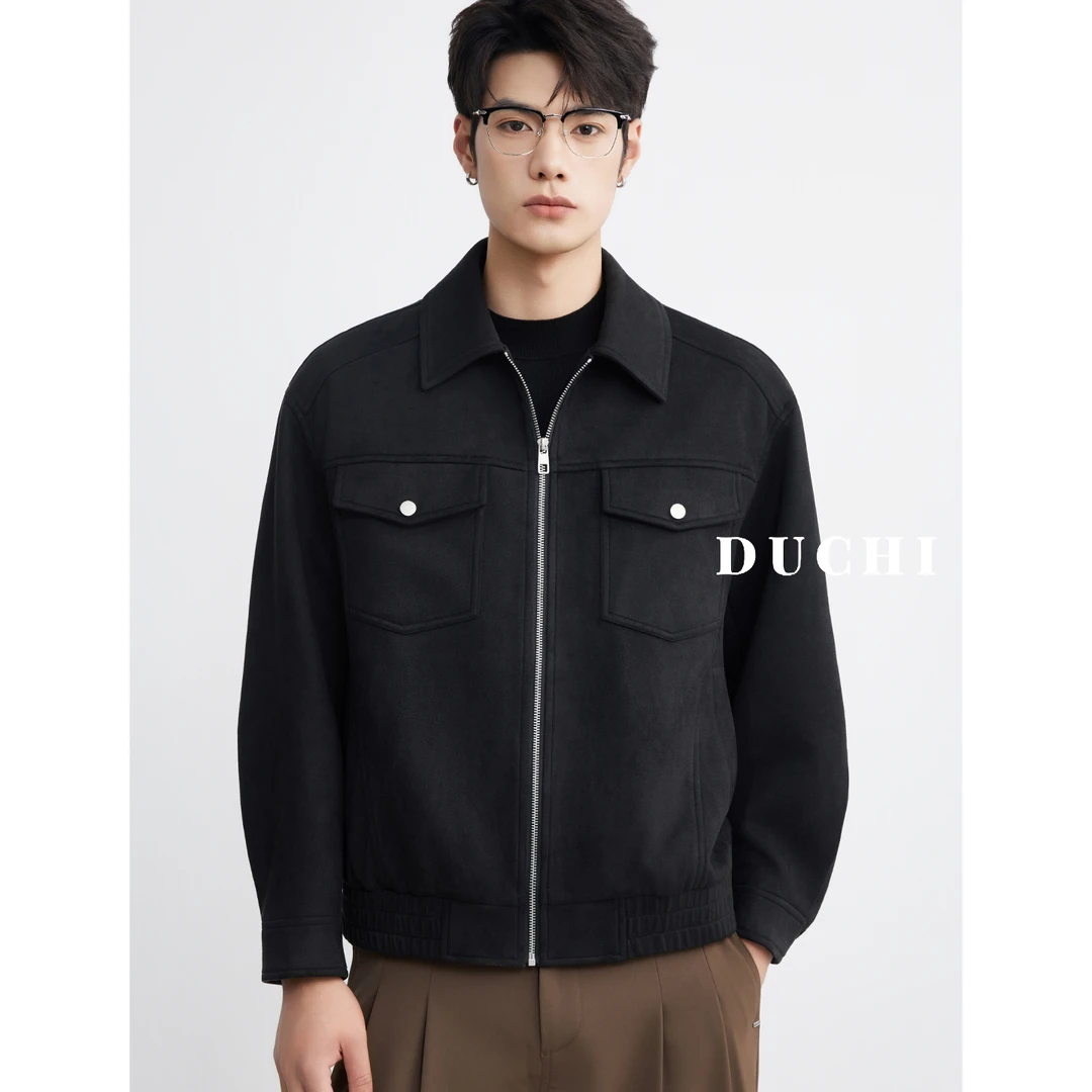 【烫金压花麂皮绒】美式翻领夹克外套男2025新款秋季行政休闲衣服