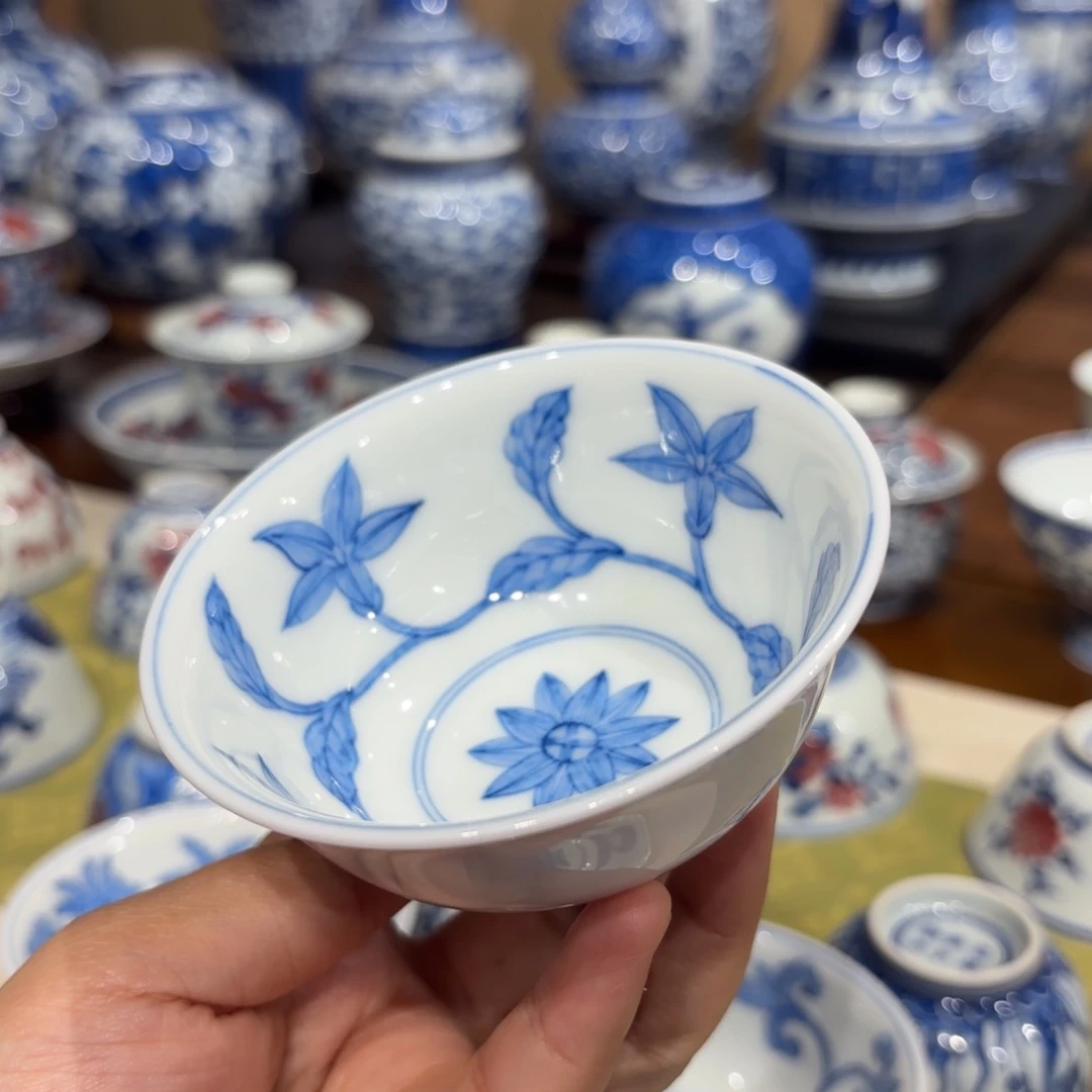 瓷粉微瑕百合花宫碗杯