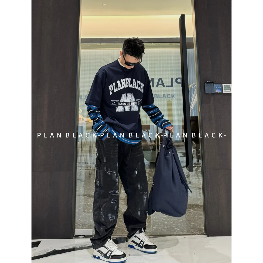 RICH陈发财【深藏blue/双领假两件】颜色设计在线！慵懒风T恤8111