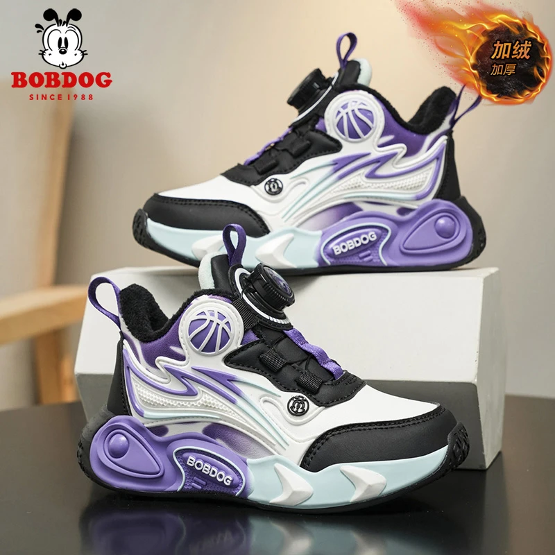 巴布豆男童棉鞋2025冬季新款二棉运动鞋中大童男孩儿童加绒篮球鞋