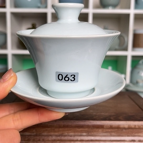 杯063月才釉马蹄三才盖碗微瑕