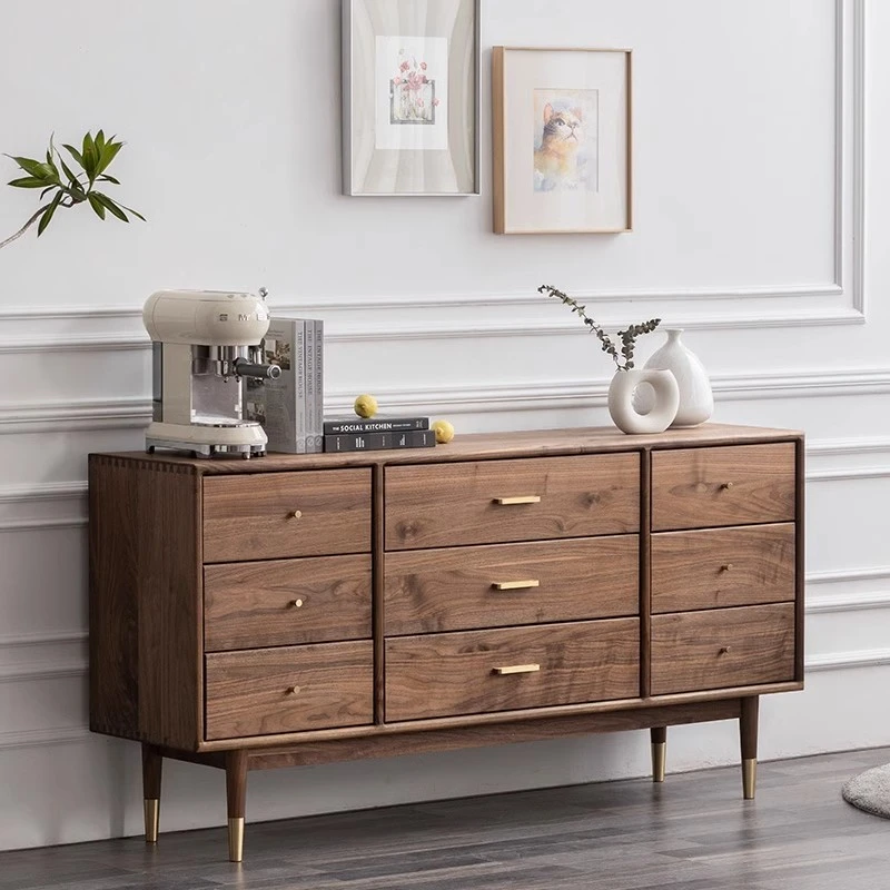 北美黑胡桃木五斗柜简约现代纯实木抽屉柜客厅卧室边柜北欧储物柜