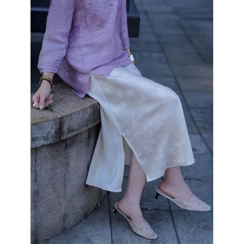 QIAN 【不染】老版经典款进口醋酸提花半裙