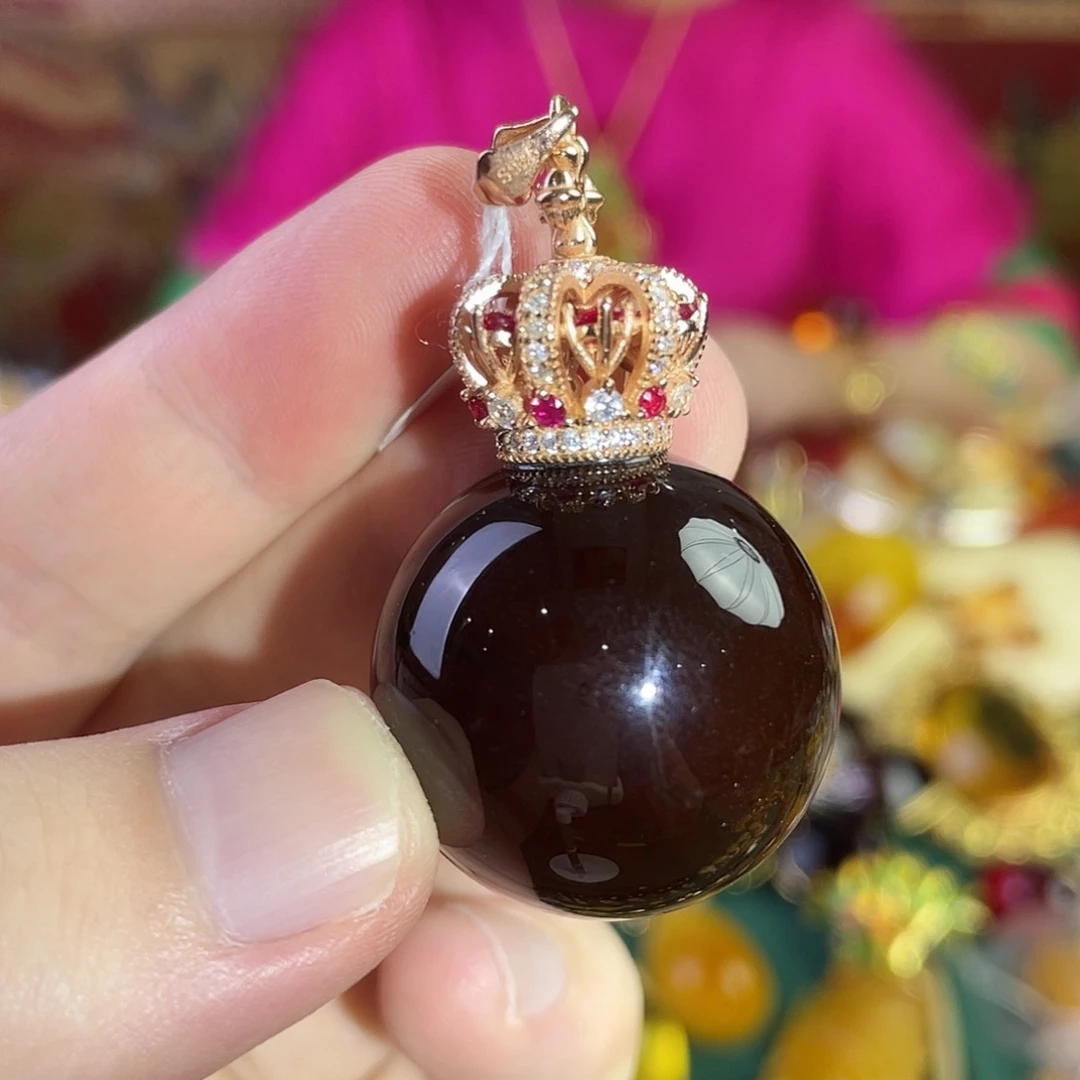 银S925镀金镶嵌吊坠(赠链)血珀