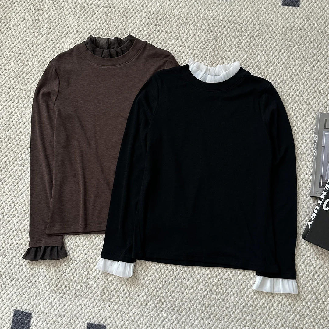 【米可家】花边领天丝棉精致打底上衣25256