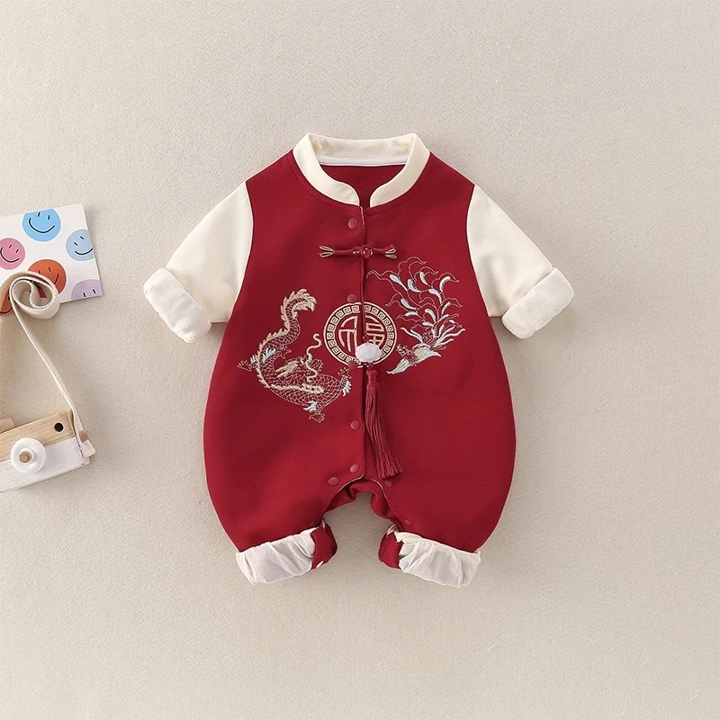 婴儿连体衣春秋新款宝宝过年衣服满月周岁宴小孩礼服新生儿满月服