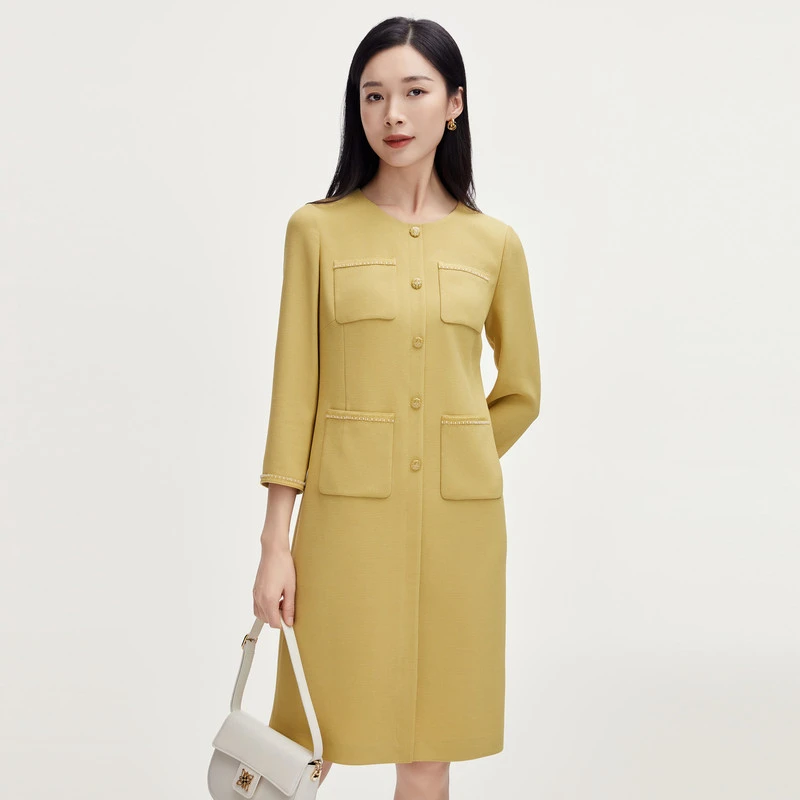 【婷婷专属】【醋酸】25年秋季新款气质小香风微开叉连衣裙女