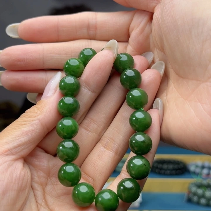 手链未镶嵌和田玉纯天然俄碧正阳绿卡12