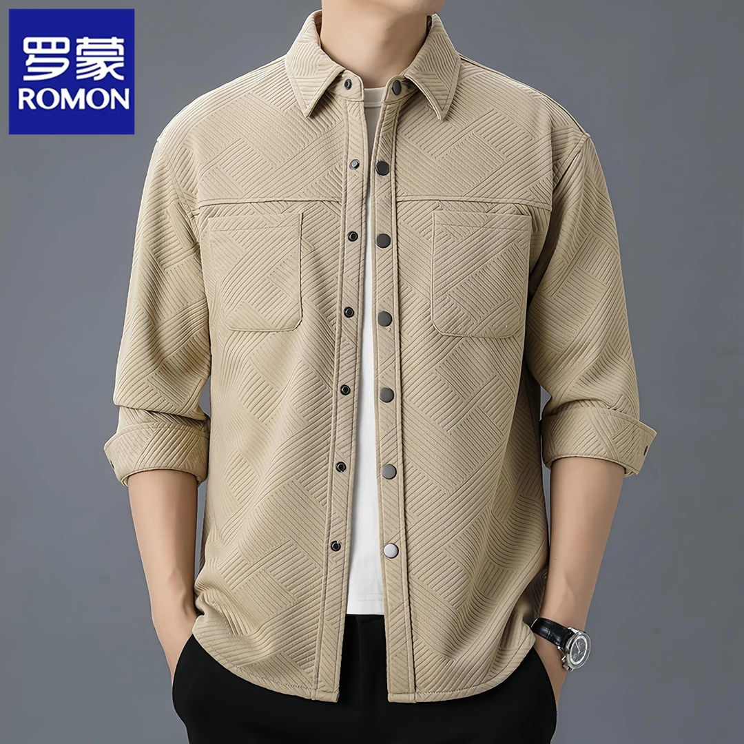 罗蒙秋季新款长袖男士时尚百搭翻领修身上衣高端商务休闲夹克外套
